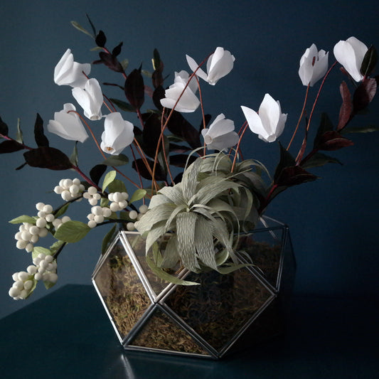 Winter Cyclamen Terrarium Arrangement from Crepe Paper