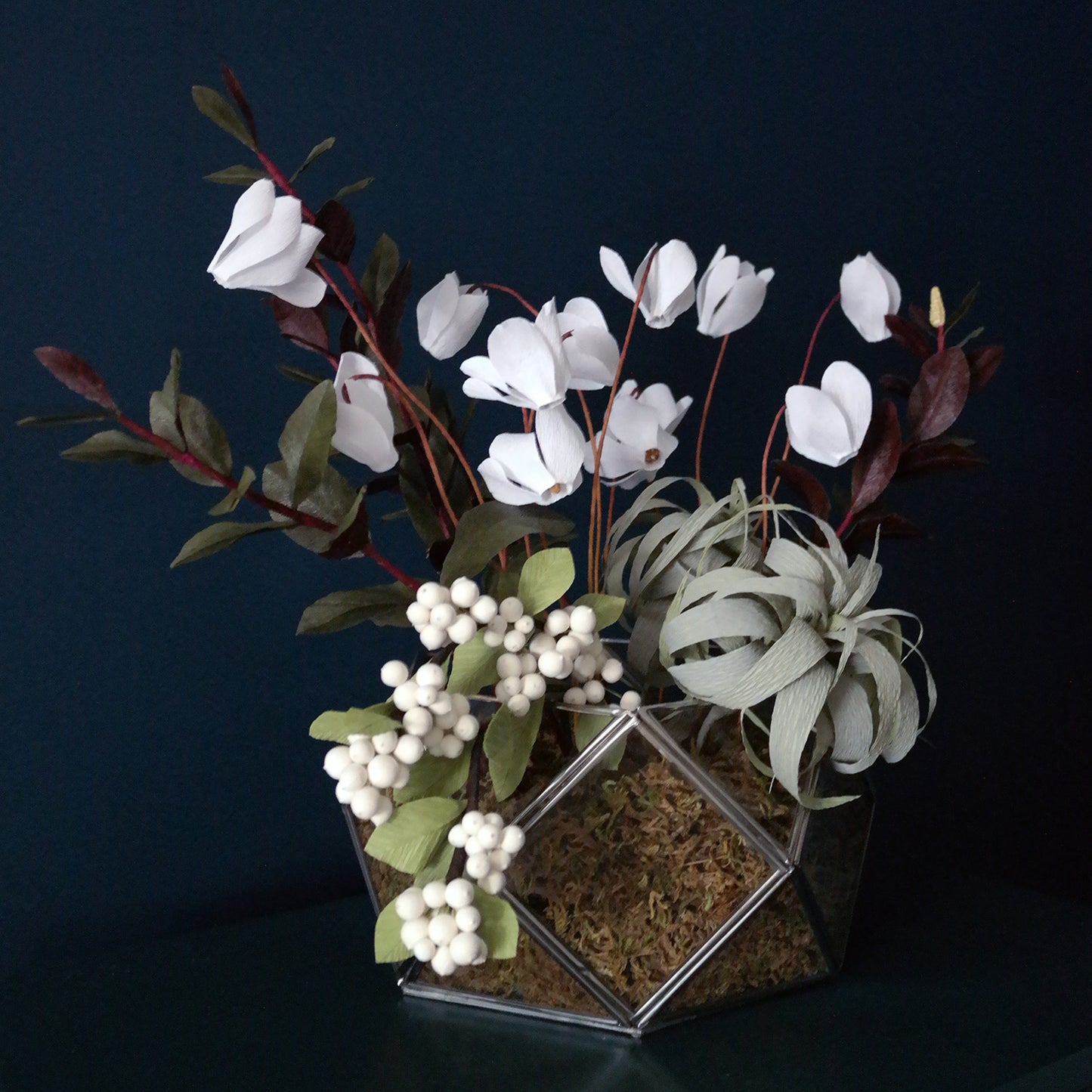 Winter Cyclamen Terrarium Arrangement from Crepe Paper